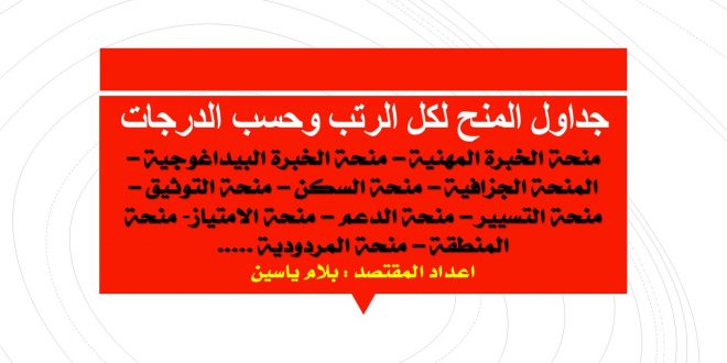 جداول المنح لكل الرتب وحسب الدرجات